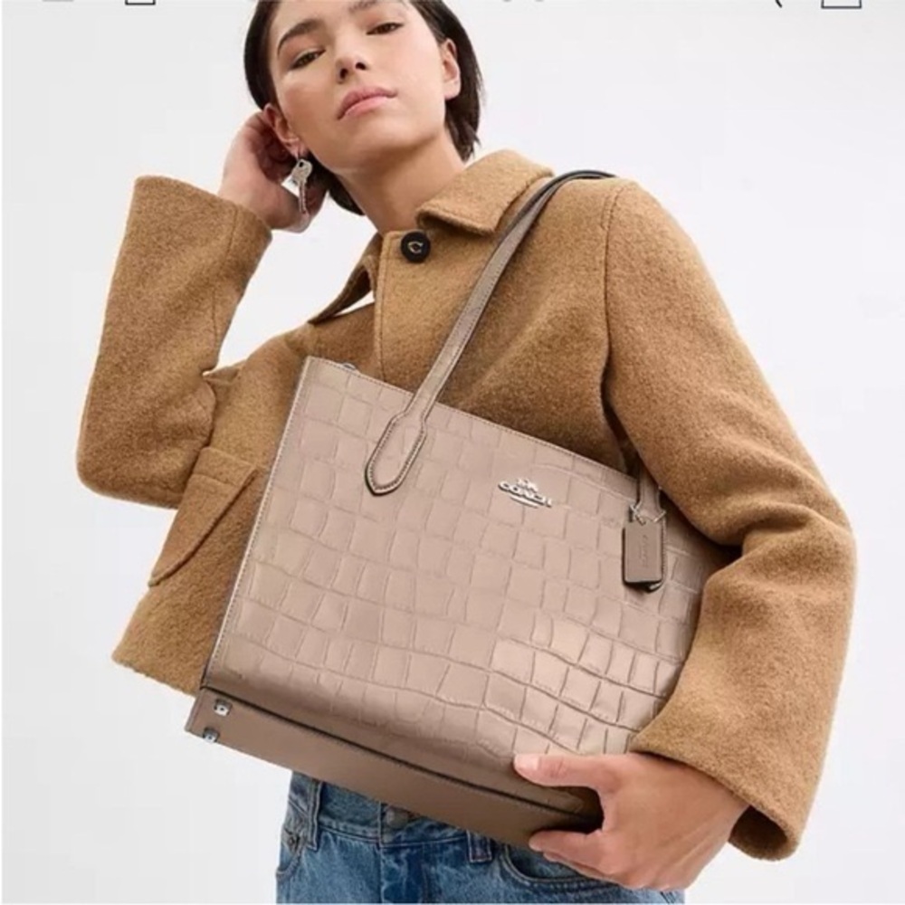 Coach Taupe Crocodile-Embossed Tote